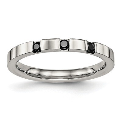 3 Stone Black CZ Diamond 2.50mm Band Stainless Steel Polished SR516, MPN: SR516, 191101558108