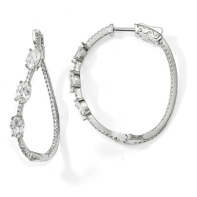 Curvy Oval CZ In and Out Oval Hoop Earrings Sterling Silver Polished QE13025, MPN: QE13025, 8839576…