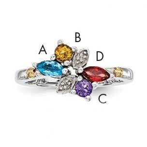 Four-Stone and Diamond Mother&#39;s Ring Sterling Silver &amp; 14k Gold QMR45/4SY-10, MPN: QMR45_4--6,