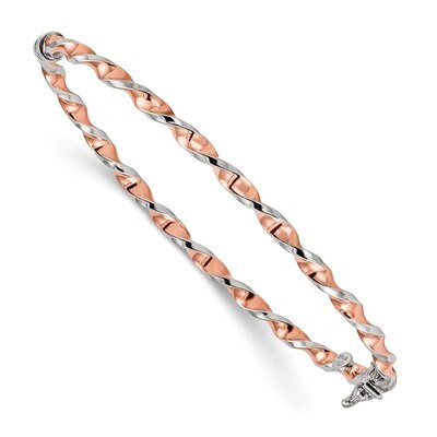 Rose-tone Polished Twisted Hinged Bangle Sterling Silver QB1100, MPN: QB1100, 886774083117
