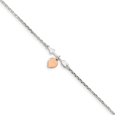 Arrow with Rose-tone Heart 10in 1 inch Extender Anklet Sterling Silver QG4188-10, MPN: QG4188-10, 8…
