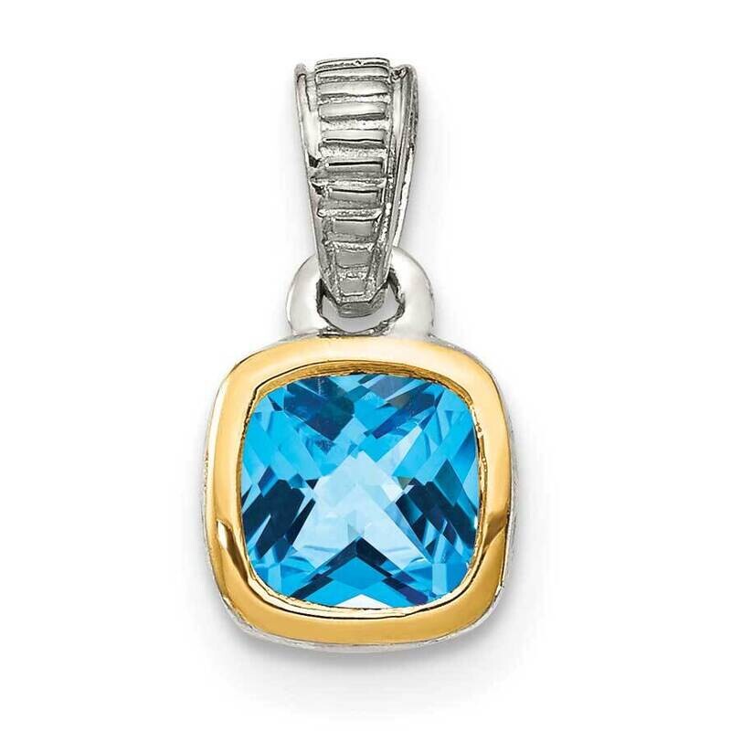 Light Swiss Blue Topaz Pendant Sterling Silver with 14k Gold Accent QTC1716