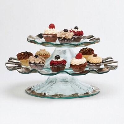 Annieglass Ruffle Platinum Pedestal Cake Plate (5 Inch High) 14 1/4 Inch, MPN: P128, UPC: