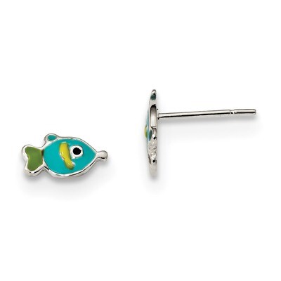 Enameled Fish Post Earrings Sterling Silver Polished QE13832, MPN: QE13832, 886774022390