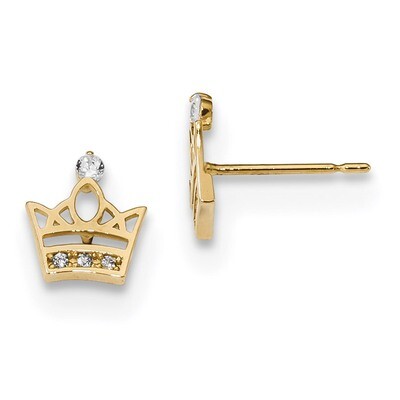 Madi K Kids CZ Diamond Crown Post Earrings 14k Gold GK961, MPN: GK961, 191101077883
