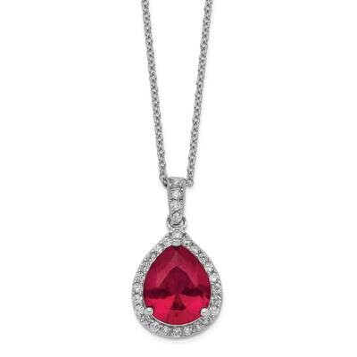 Created Ruby &amp; CZ Diamond Pendant 18 Inch Necklace Sterling Silver Rhodium-plated QCM940-18, MPN: Q…