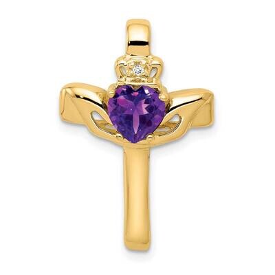 6mm Claddagh Amethyst AAA Diamond Cross Pendant 14k Gold XP753AM/AAA, MPN: XP753AM/AAA, 883957170268