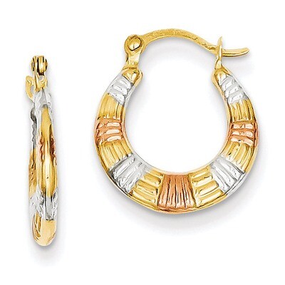 Hollow Textured Hoop Earrings 14k Gold &amp; White and Rose Rhodium TL762, MPN: TL762, 883957026640