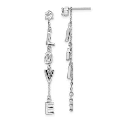 Love CZ Diamond Dangle Post Earrings Sterling Silver Rhodium-Plated Polished QE16450, MPN: QE16450,…
