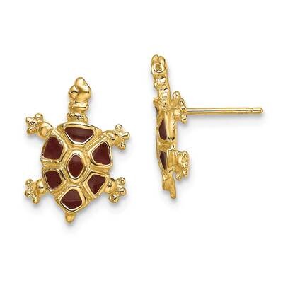 Brown Enamel Tortoise Post Earrings 14k Gold TE684, MPN: TE684, 637218118014
