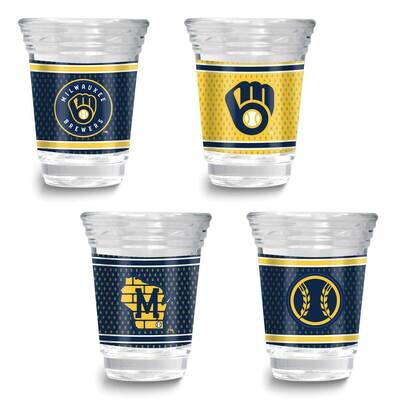 MLB Milwaukee Brewers 4-piece Shot Glass Set GM26124-BRE, MPN: GM26124-BRE, 737538033698