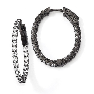 Black-Plated In &amp; Out CZ Oval Hoop Earrings Sterling Silver QE7578B, MPN: QE7578B, 883957822969