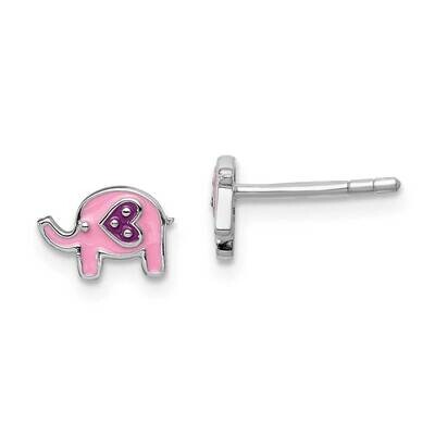 Childs Enameled Pink Elephant Post Earrings Sterling Silver Rhodium-plated QE14359, MPN: QE14359, 8…