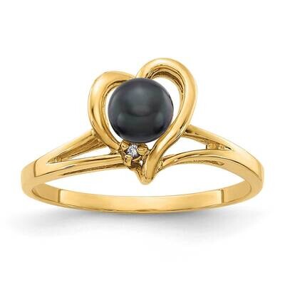 4.5mm Black Fw Cultured Pearl Aa Diamond Ring 14k Gold Y4394BP/AA, MPN: Y4394BP_AA, 883957099323