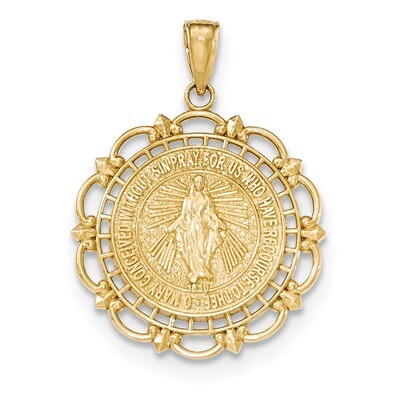 Miraculous Medal With Scallop Frame Pendant 14k Gold Polished K5653, MPN: K5653, 637218164189
