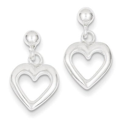 Dangle Heart Post Earrings Sterling Silver Polished QE7036, MPN: QE7036, 883957571836