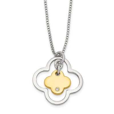 CZ Diamond Floral Necklace 15.75 Inch Sterling Silver Gold-Tone QG6164-15.75, MPN: QG6164-15.75, 19…