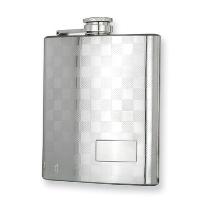 Polished Stainless Steel Checkerboard 8Oz Flask GL8835, MPN: GL8835, 788089043582