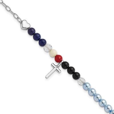 Jesus&#39; Story Multi Glass Pearl Onyx Agate Crystals Cross 6I Sterling Silver QG5803-6, MPN: QG5803-6…