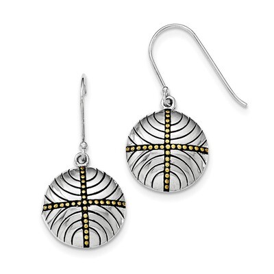 Gold-plated Rhodium Antiqued Round Earrings Sterling Silver QE11473