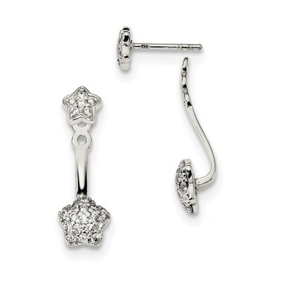 CZ Diamond Removeable Front Back Star Earrings Sterling Silver QE13459, MPN: QE13459, 191101236044