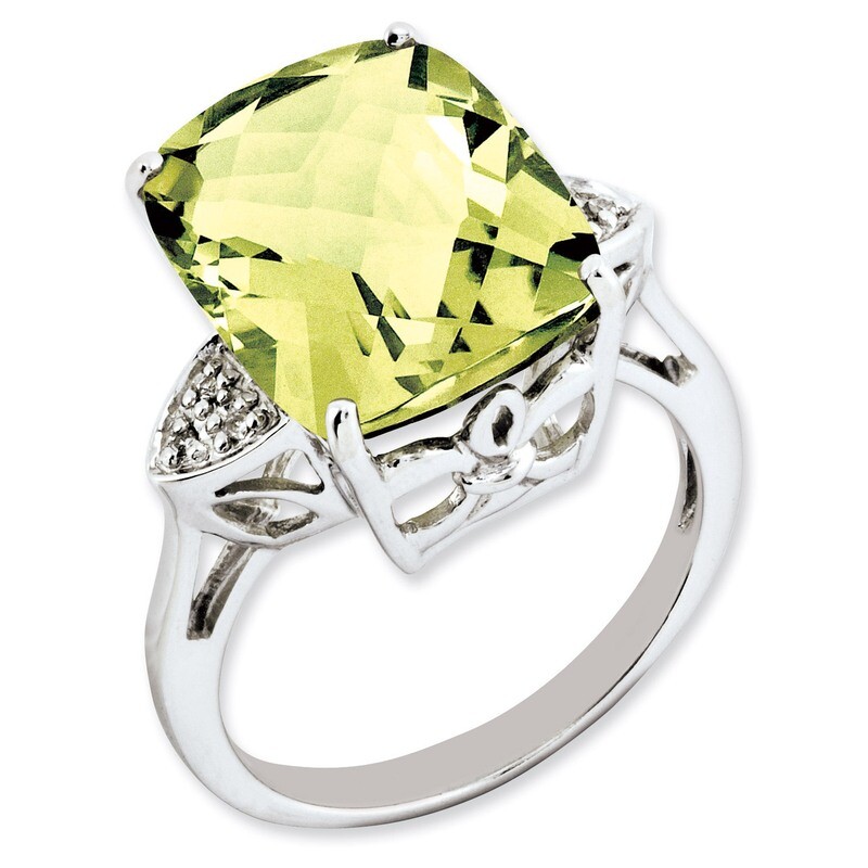 Lemon Quartz &amp; Diamond Ring Sterling Silver QR2932LQ, MPN: QR2932LQ, 883957360263