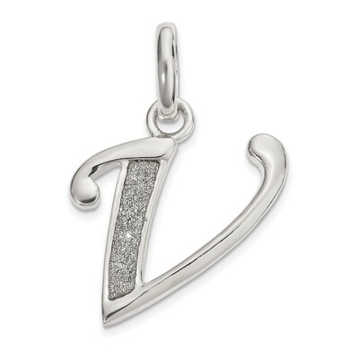 Glitter Enamel Letter V Pendant Sterling Silver Polished QC9181V, MPN: QC9181V, 886774105666