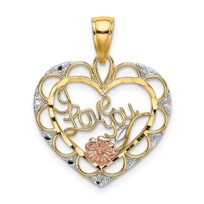 I Love You In Heart with Flower Charm 14k Tri-Color Gold K9563, MPN: K9563, 637218167890