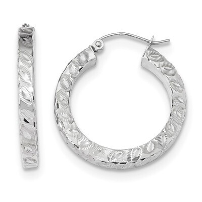 Satin &amp; Diamond -cut Square Tube Hoop Earrings 14k white Gold TF1027W, MPN: TF1027W, 191101059315