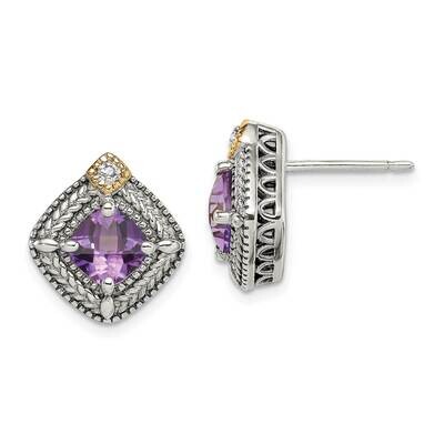 Amethyst &amp; Diamond Post Earrings Sterling Silver with 14k Gold Accent QTC1576, MPN: QTC1576, 883957…