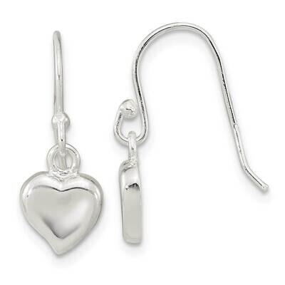 Heart Dangle Shephard Hook Earrings Sterling Silver Polished QE16425, MPN: QE16425, 196904167250