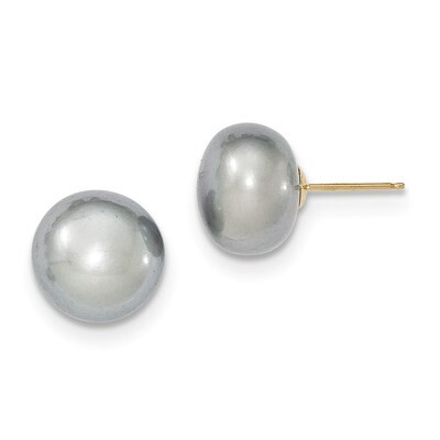 11-12mm Grey Button Cultured Pearl Stud Earrings 14k Gold X110BG, MPN: X110BG, 191101432903