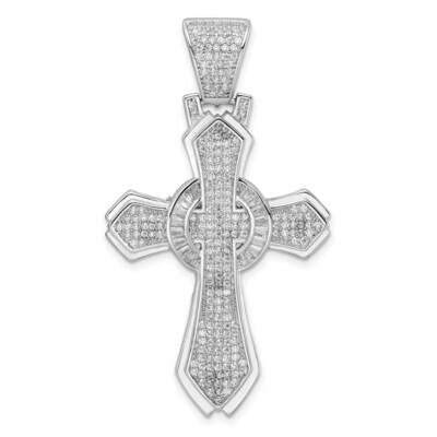 CZ Diamond Cross Pendant Sterling Silver Rhodium-Plated Polished QC11166, MPN: QC11166,