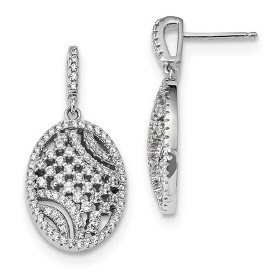 CZ Diamond Post Dangle Earrings Sterling Silver Rhodium-plated QE13733, MPN: QE13733,