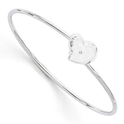 Heart Bangle Bracelet Sterling Silver Diamond QW306, MPN: QW306, 886774234373