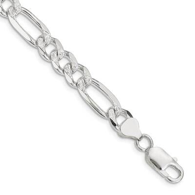 8mm Pave Flat Figaro Chain 9 Inch Sterling Silver QFF220-9, MPN: QFF220-9, 191101767593