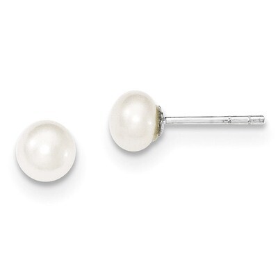 White Cultured Pearl 5-6mm Button Earrings Sterling Silver QE2036, MPN: QE2036, 191101187896