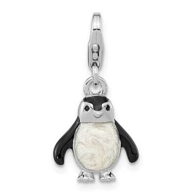 Enameled 3D Penguin with Lobster Clasp Charm Sterling Silver Rhodium-Plated QCC1243, MPN: QCC1243,