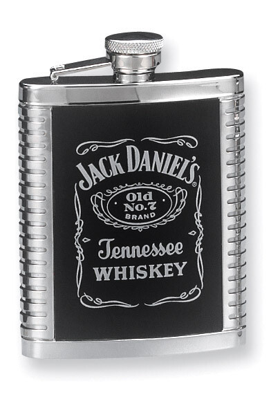 Jack Daniels Stainless Steel 6Oz Leather Inset Ribbed Flask GP6956, MPN: GP6956, 610939055462