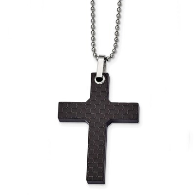Solid Black Carbon Fiber Cross Necklace Stainless Steel SRN2286-22 by Chisel, MPN: SRN2286-22, 1911…