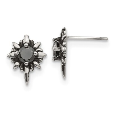 Black CZ Post Earrings Stainless Steel Antiqued Polished SRE1242 by Chisel, MPN: SRE1242, 191101499…