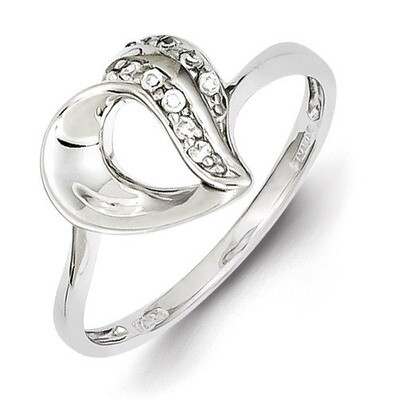 Sterling Silver Rhodium Plated Diamond Heart Ring QR4299-6