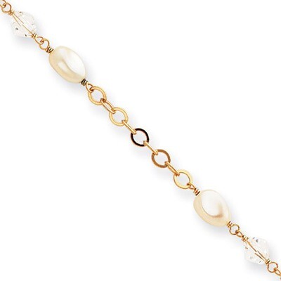 Kelly Waters White Simulated Pearl and Crystal Bracelet 7.25 Inch Gold-plated KW188-7.25, MPN: KW18…