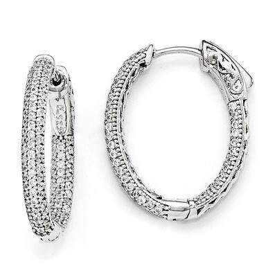 Diamond Hinged Oval Hoop Earrings Sterling Silver Pave Rhodium-plated QMP588, MPN: QMP588, 88677472…