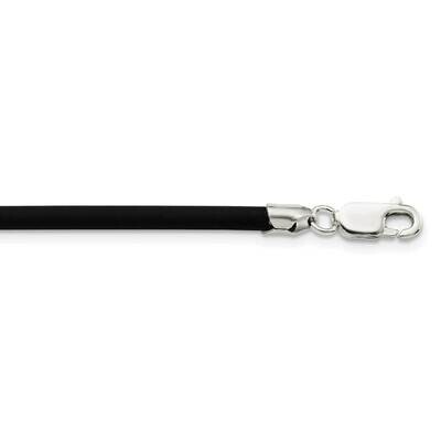 20Inch 3mm Black Rubber Cord Necklace Sterling Silver QG1257-20, MPN: QG1257-20, 886774105321