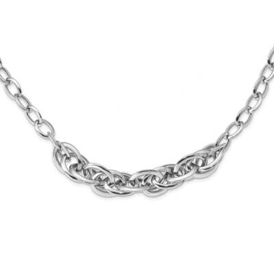 Leslie&#39;s Polished Fancy Link Necklace Sterling Silver Rhodium-plated HB-QLF1139-18, MPN: QLF1139-18…