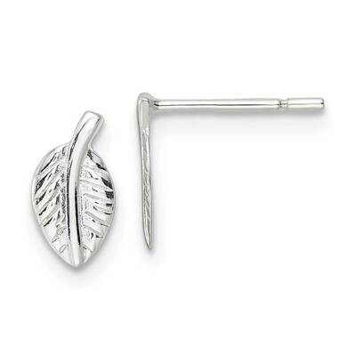 Tiny Leaf Post Earrings Sterling Silver Polished QE16536, MPN: QE16536, 196904165355