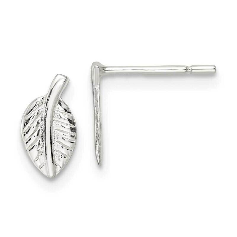 Tiny Leaf Post Earrings Sterling Silver Polished QE16536, MPN: QE16536, 196904165355