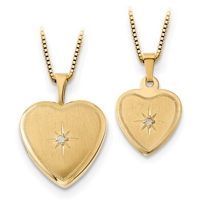 16mmDiamond Heart Locket &amp; Gold-plated Sterling 12mm Pendant 14k Gold XL678SET