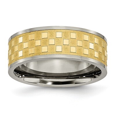8mm Yellow Ip-Plated Satin and Polished Checkered Band Titanium TB246-10